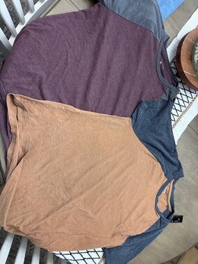 Two Sonoma Colorblock Raglan Tees in Rust with Charcoal Trim and tan with blue